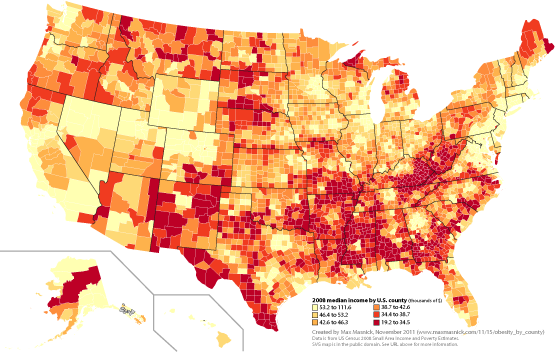 United States median income rates by county