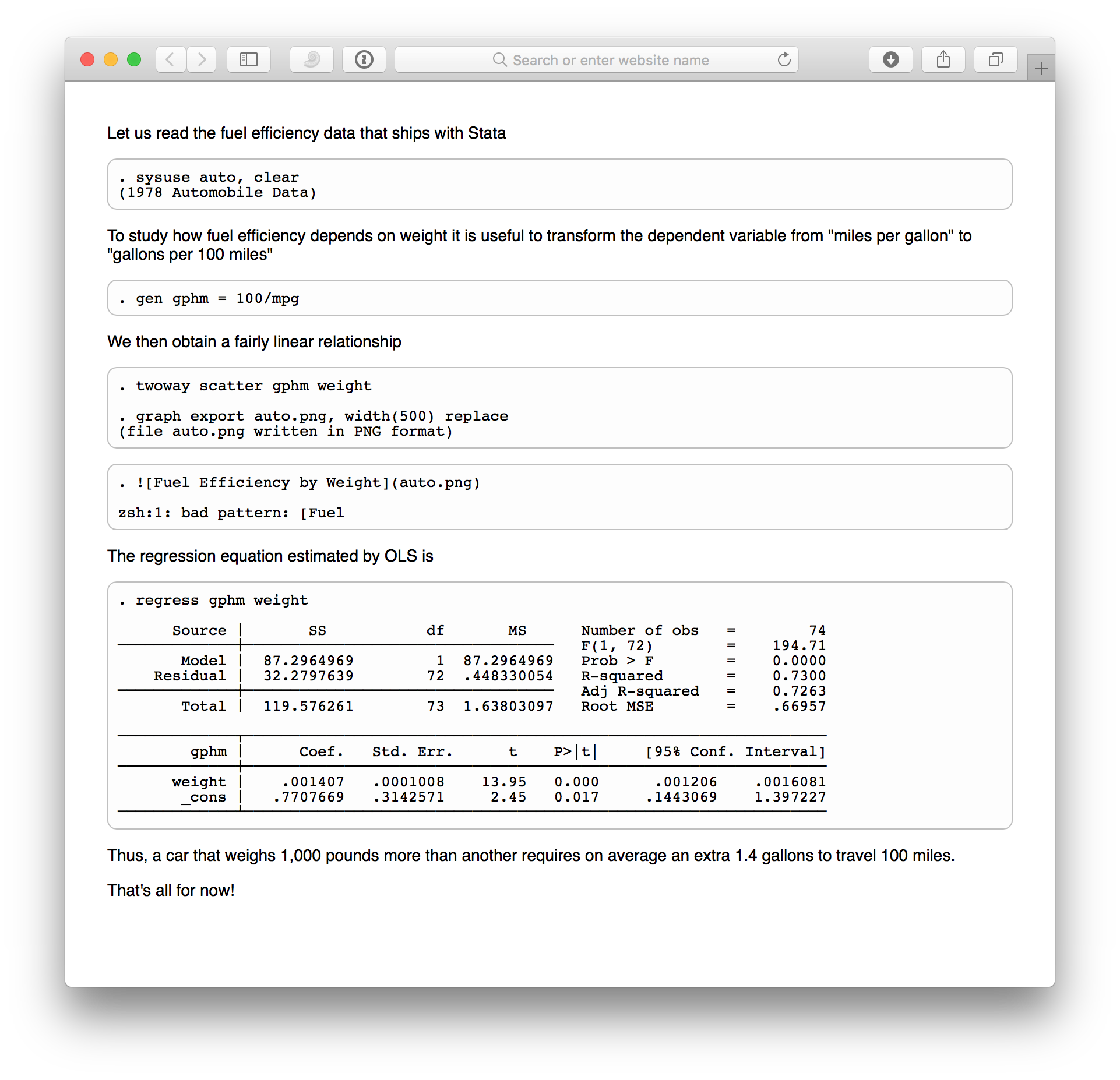 Example markstat output